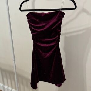 Windsor Sparkle Strapless Ruched Mini Dress in Burgundy